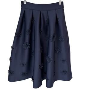 CHICWISH Skirt Womens XS Navy Blue Falling Flowers Pleated Midi 3D Cut Out